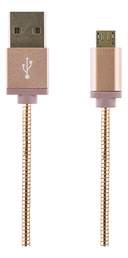 STREETZ USB-synk-/laddarkabel, metallklädd, 1m, Micro - Standard, rosé