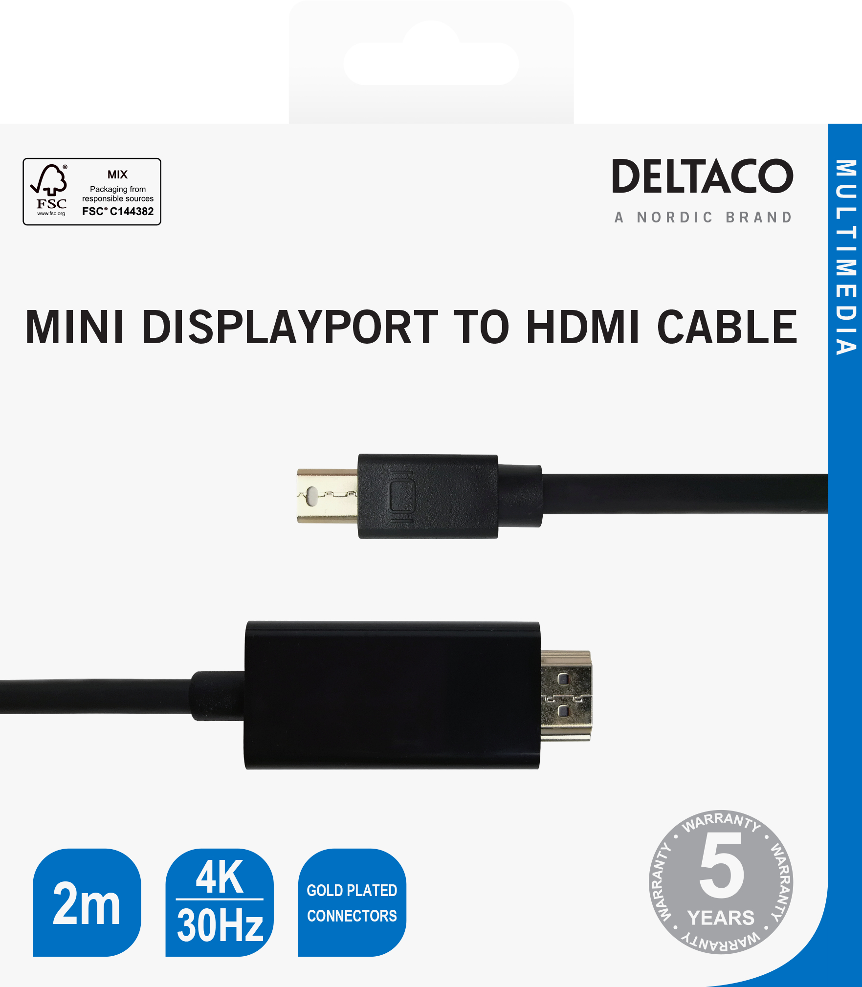Deltaco Mini DisplayPort till HDMI-kabel, 2 m, svart - 3