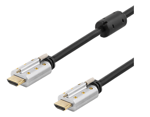 Deltaco HDMI-kabel, låsbar, 2m, 4K, 3D, svart