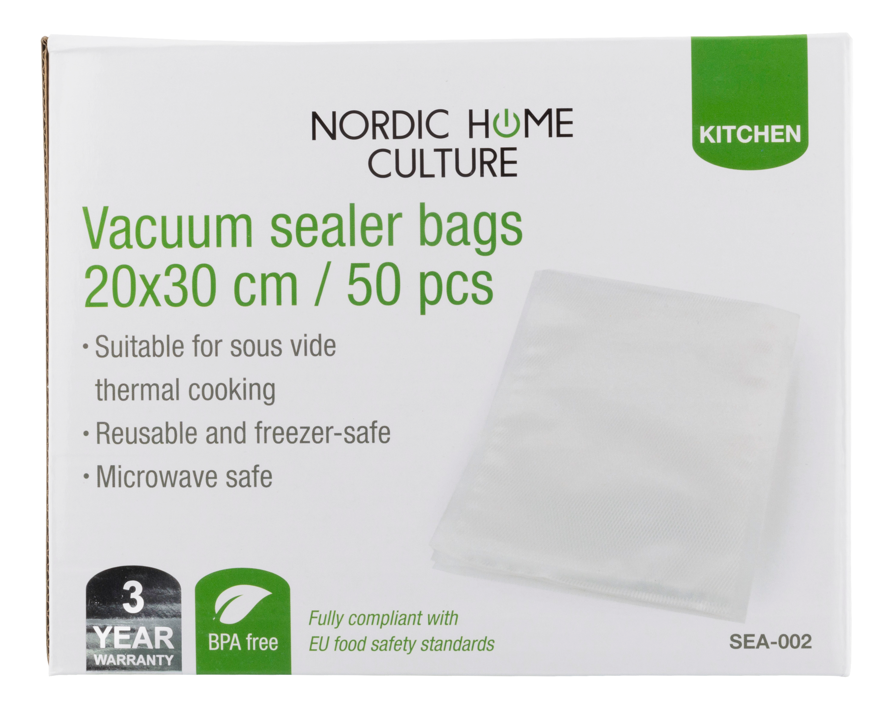 Nordic Home Culture Vakuumpåsar, 50-pack, 20x30 cm, vit - 2