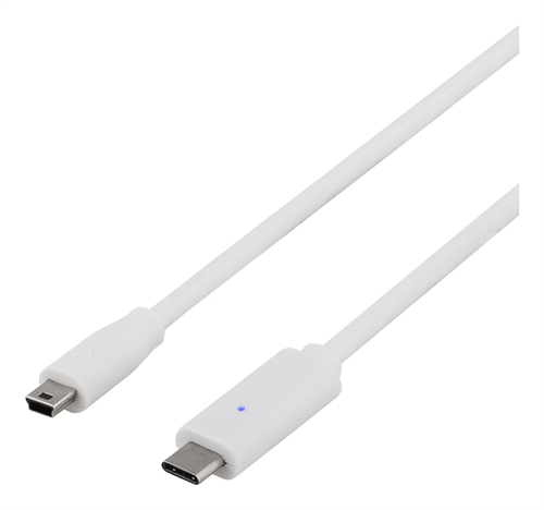 Deltaco USB-kabel, Typ C - Typ Mini B ha, 0,25m, vit
