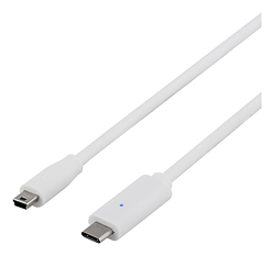 Deltaco USB-kabel, Typ C - Typ Mini B ha, 0,25m, vit