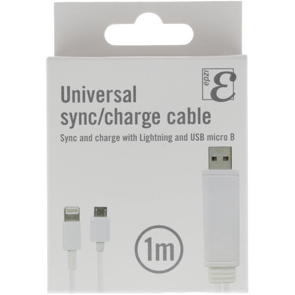 EPZI Universal sync/laddnings-kabel, 1m, vit - 2