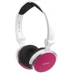 A4Tech,  headset med mikrofon och volymkontroll, 2m kabel, rosa