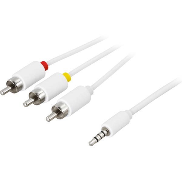 Deltaco audio/videokabel 1x3,5mm ha - 3xRCA ha 10m, vit