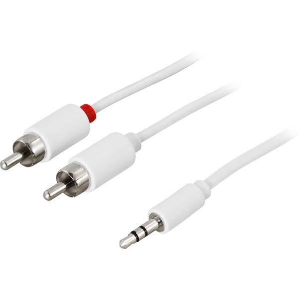Deltaco Ljudkabel, 3,5mm ha - 2xRCA ha 5m, vit