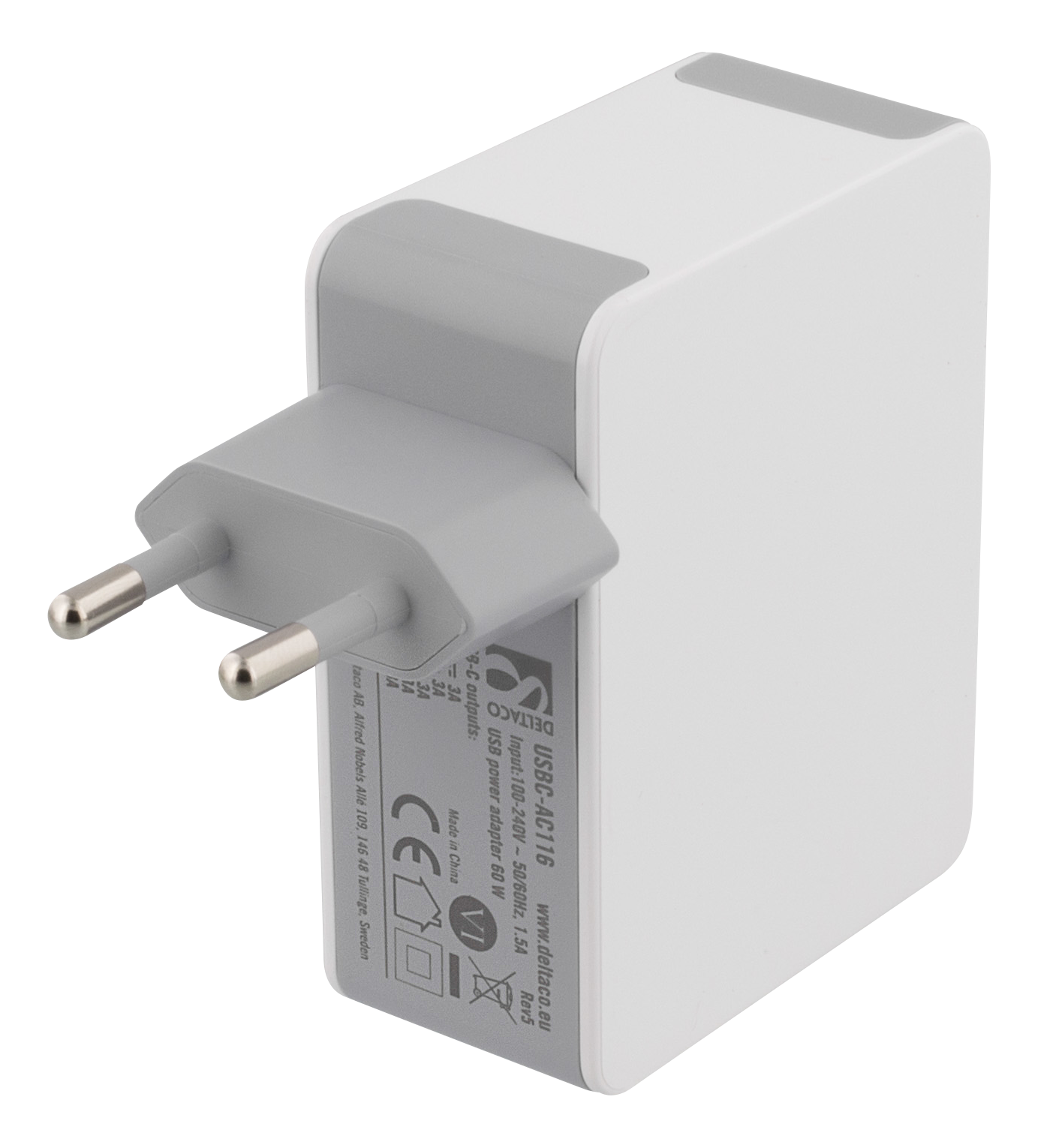 Deltaco USB-C väggladdare, 1x USB-C port, 60 W, vit - 2