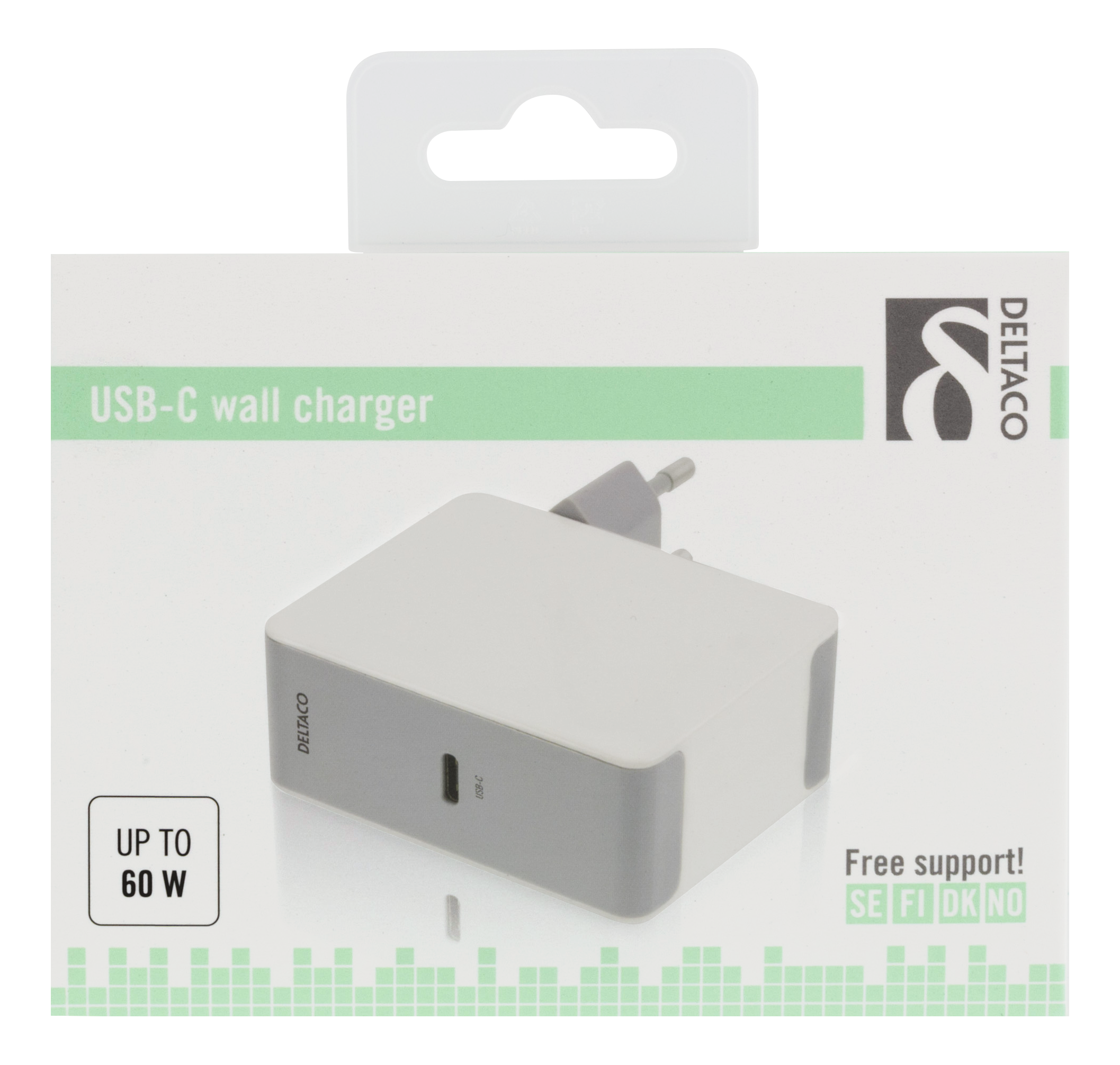 Deltaco USB-C väggladdare, 1x USB-C port, 60 W, vit - 3
