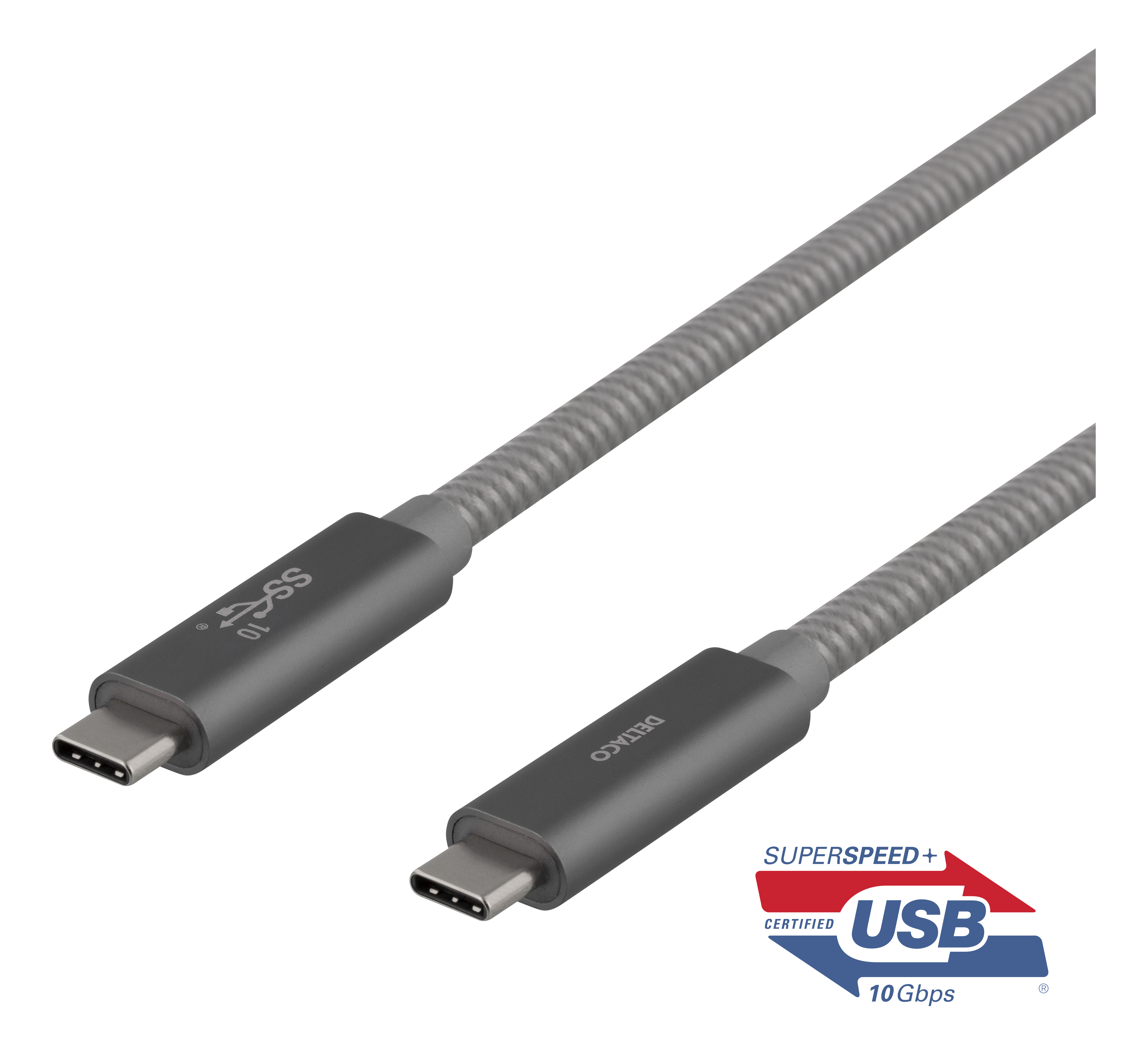 Deltaco USB-C SuperSpeed-kabel, 1 m, USB 3.2 Gen 2, 10 Gbps, 100W, grå
