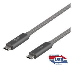 Deltaco USB-C SuperSpeed-kabel, 1 m, USB 3.2 Gen 2, 10 Gbps, 100W, grå