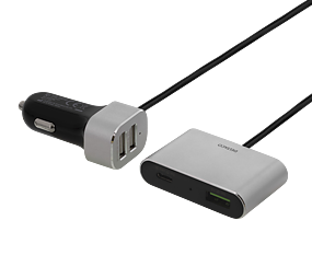 Deltaco billaddare med USB-C och Quick Charge 3.0, 10,8A, 1xUSB-C ho, 3xUSB Typ A ho