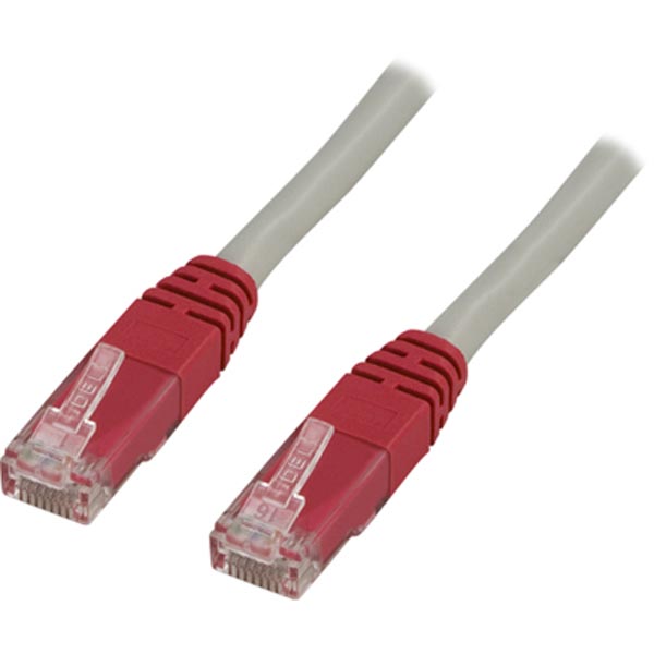 Deltaco U/UTP Cat6 patchkabel, korskopplad 3m, grå/röd