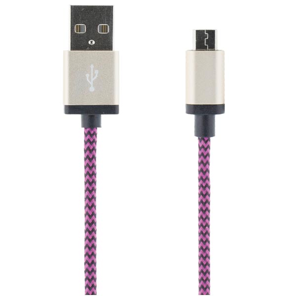 STREETZ USB-kabel, tygklädd, Typ A ha - Micro B ha, 1m, lila