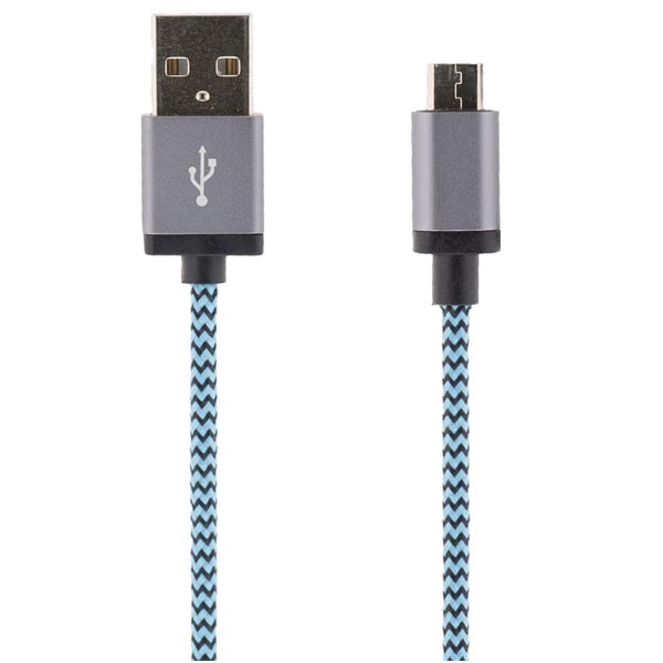 STREETZ USB-kabel, tygklädd, Typ A ha - Micro B ha, 1m, blå