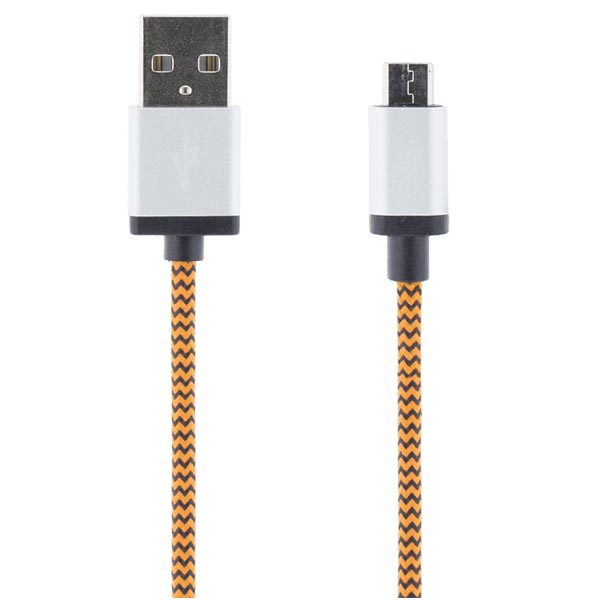 STREETZ USB-kabel, tygklädd, Typ A ha - Micro B ha, 1m, orange