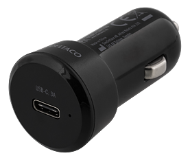 Deltaco billaddare med USB-C, 10-30V input, 5V 3A 15W output, USB-C hona, svart
