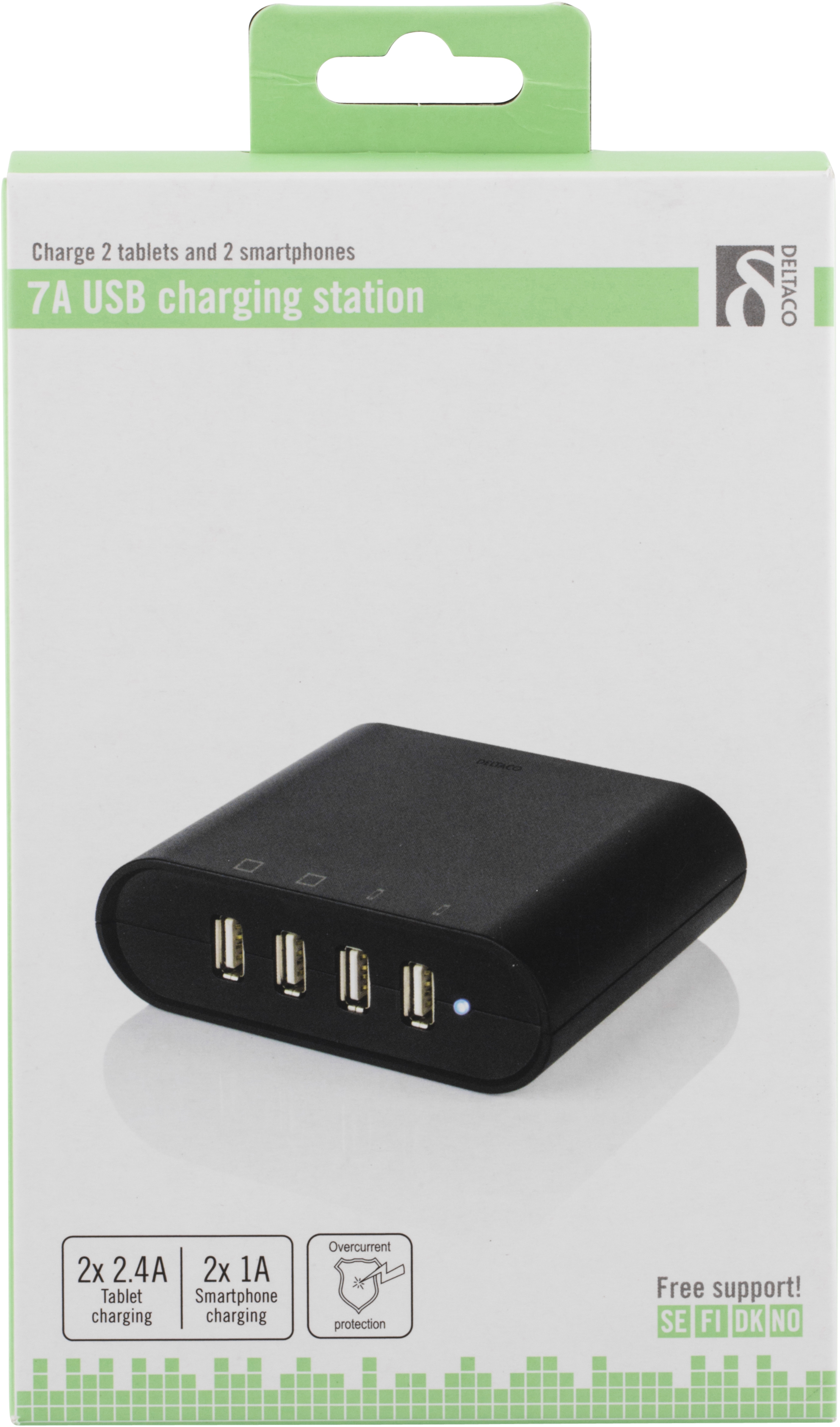 Deltaco  USB-laddningsstation, 100-240V till 5V USB, 7A, 4xUSB-portar, svart - 3