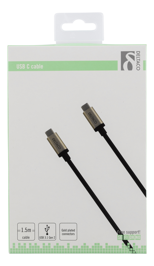 Deltaco USB 3.1-kabel, Gen 2, Typ C ha - Typ C ha, 1,5m, svart - 2