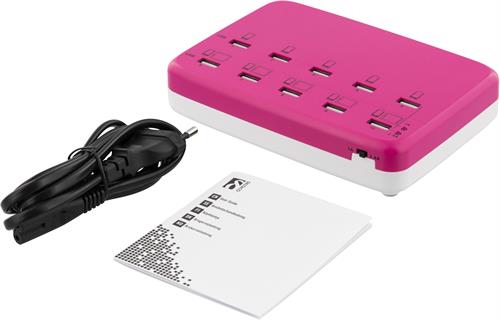 Deltaco USB-laddningsstation, 100-240V till 5V USB, 12A, 10xUSB-portar, rosa - 4