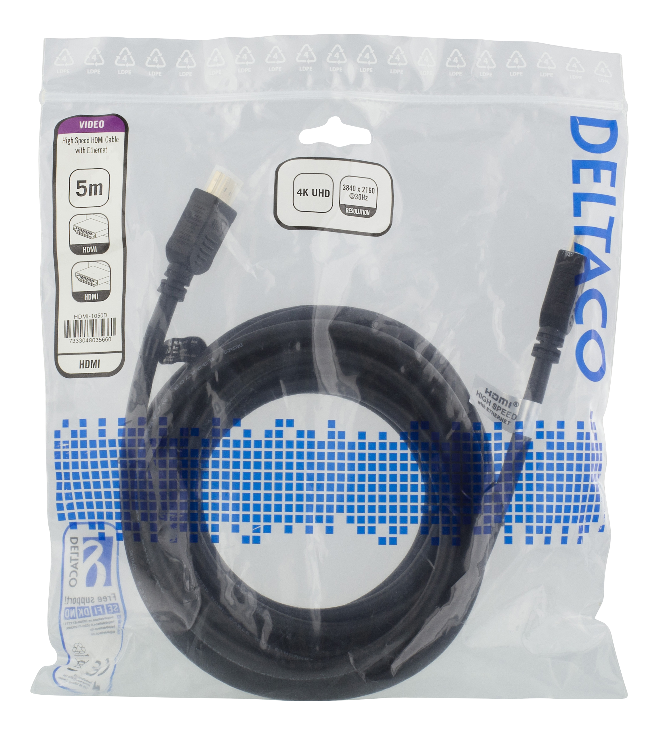 Deltaco HDMI-kabel, 5m, 4K, 3D, svart - 2
