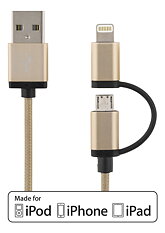 Deltaco Prime , USB Typ A ha - USB Micro B ha och lightning ha, 2m, guld