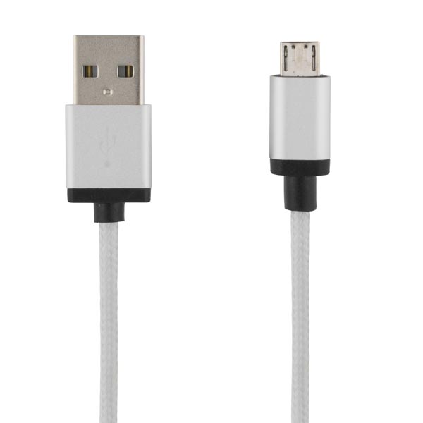 Deltaco Prime USB-kabel, tygklädd, Typ A ha - Micro B ha, 2m, silver