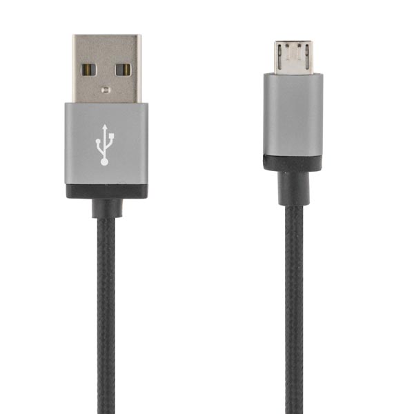 Deltaco Prime USB-kabel, tygklädd, Typ A ha - Micro B ha, 2m, svart