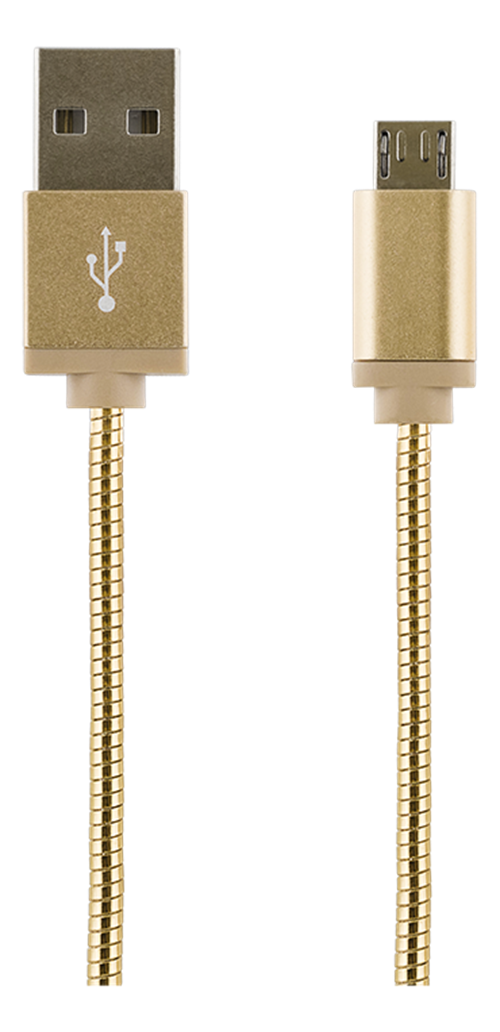 STREETZ USB-synk-/laddarkabel, metallklädd, 1m, Micro - Standard, guld