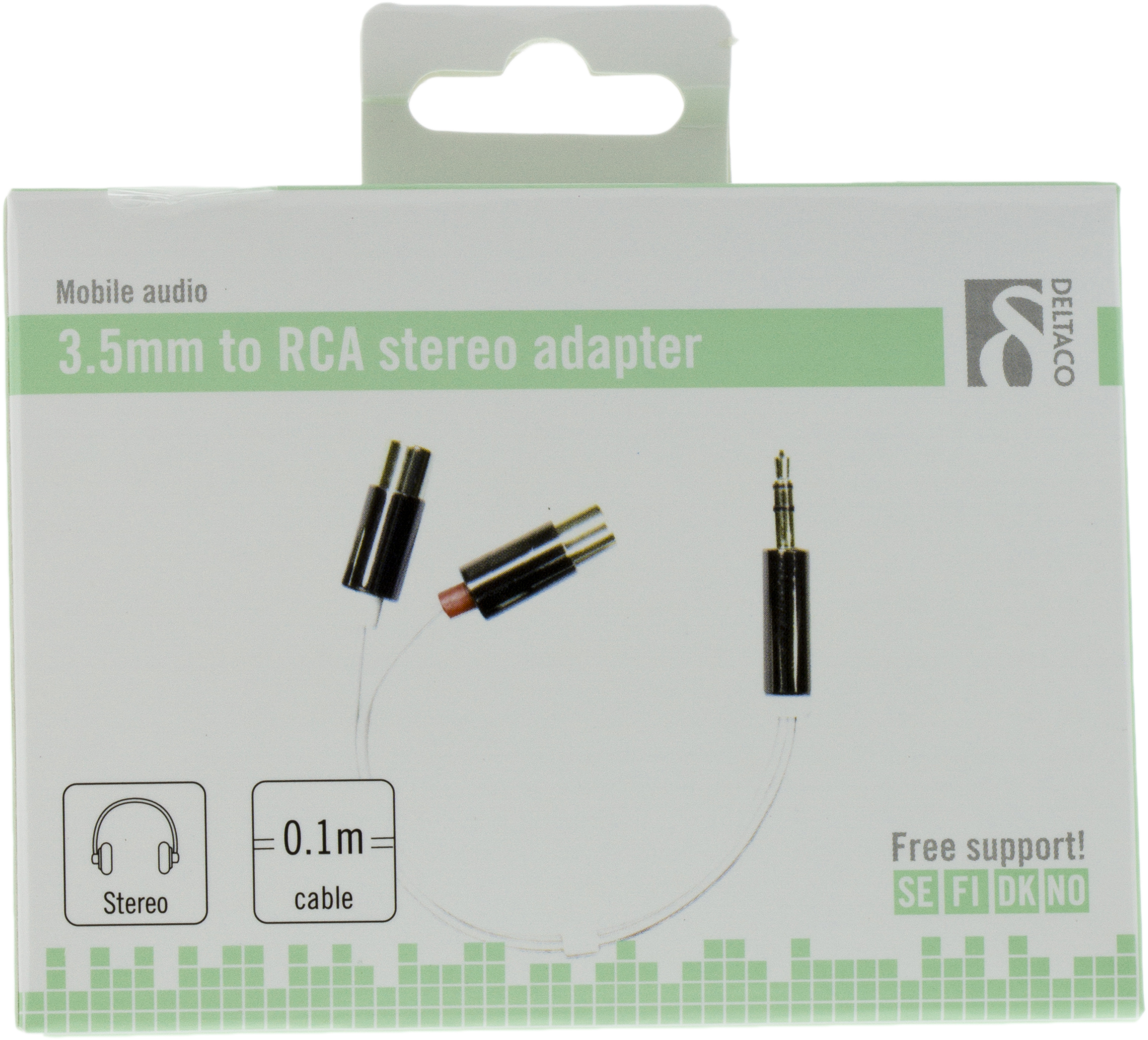 Deltaco ljudadapter, 2xRCA hona till 3,5mm stereo hane, 0,1m, vit - 2