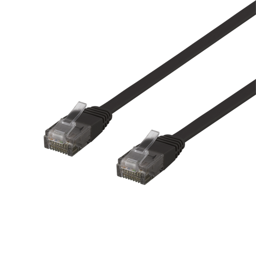 Deltaco U/UTP Cat6 patchkabel, flat, 0,3m, svart