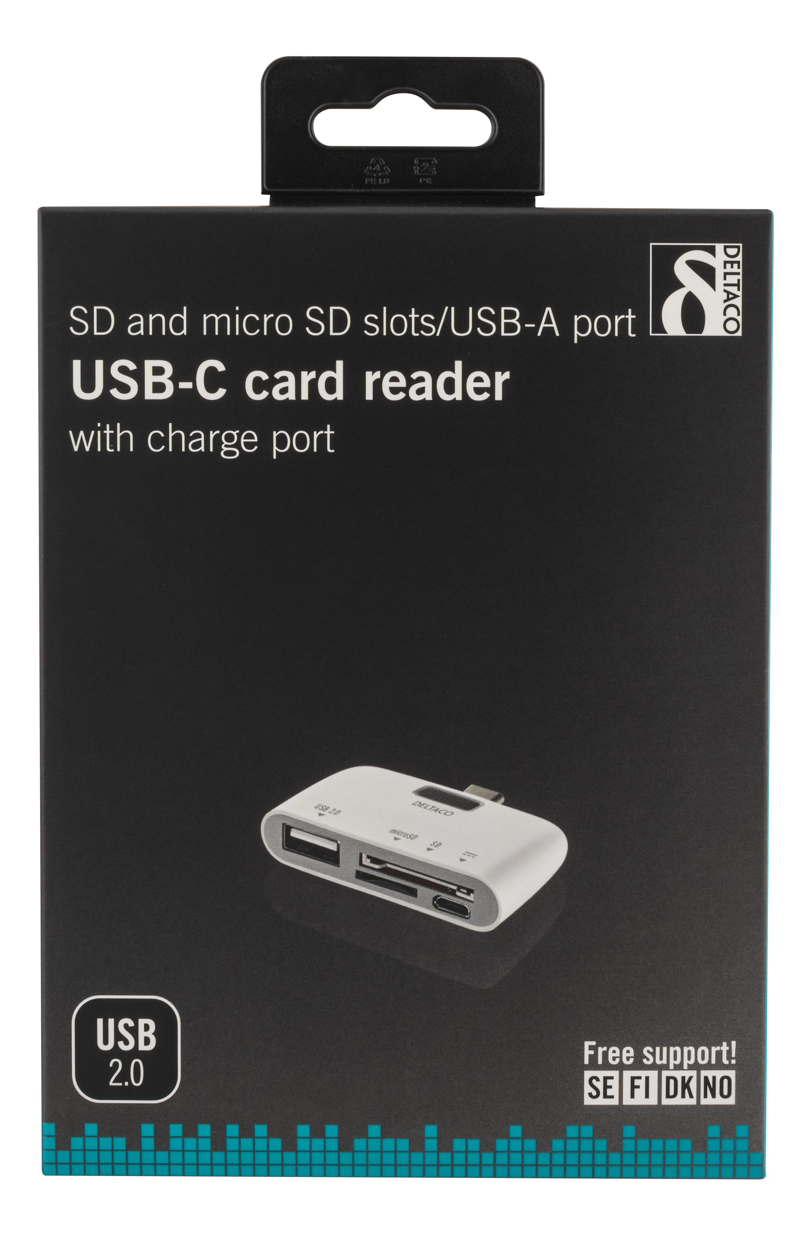 Deltaco USB-C SD-kortläsare och laddningsport, OTG, USB-A 2.0 480 Mbps, vit - 3