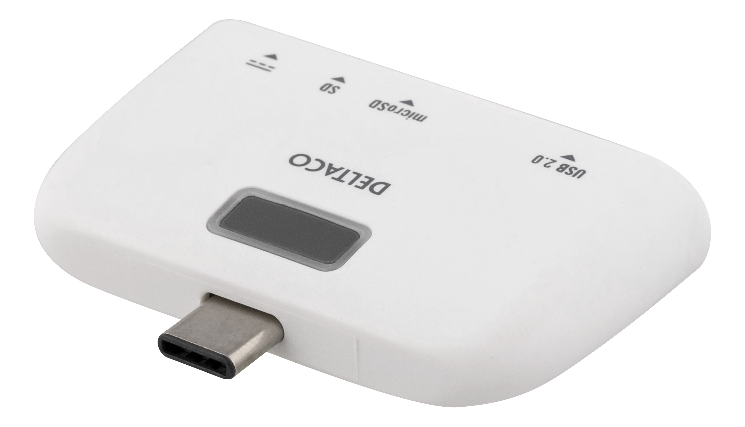 Deltaco USB-C SD-kortläsare och laddningsport, OTG, USB-A 2.0 480 Mbps, vit - 2