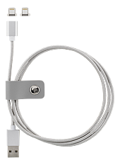 EPZI Magnetisk USB-synk/laddarkabel med Lightning-kontakt, USB-2.0, 2.4A, USB-A ha - Lightning ha, 1m, silver