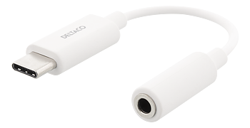 Deltaco USB-C till 3,5 mm adapter, stereo, aktiv, 11 cm, vit
