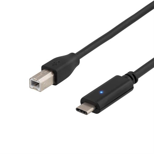 Deltaco USB-kabel, Typ C - Typ B ha, 2m, svart