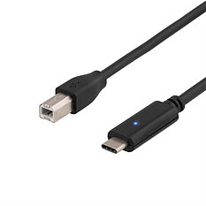 Deltaco USB-kabel, Typ C - Typ B ha, 2m, svart