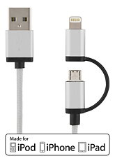 Deltaco Prime ,  USB Typ A ha - USB Micro B ha och lightning ha, 1m, silver