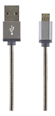 STREETZ USB-synk-/laddarkabel, metallklädd, 1m, Micro - Standard, grå