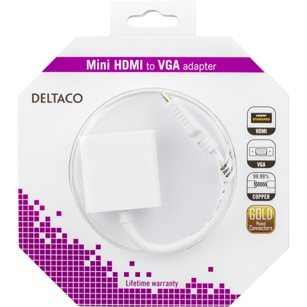Deltaco mini HDMI till VGA-adapter, 0,2m, vit - 3