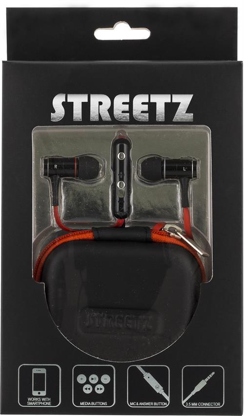 STREETZ in-ear hörlurar med mikrofon, volymkontroll och svarsknapp, trasselfri, 1,2m kabel, röd/svart - 4