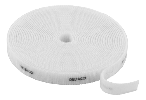 Deltaco Kardborrband, 5m, 10mm, vit