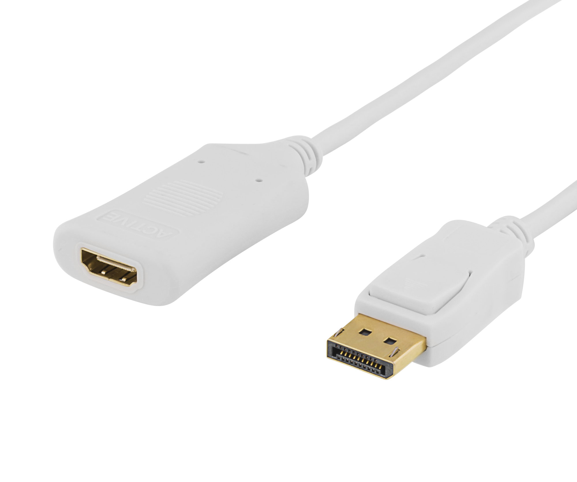 Deltaco DisplayPort till HDMI 2.0b, 4K@60Hz, aktiv, HDCP 2.2, 3D, 1m, vit