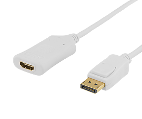 Deltaco DisplayPort till HDMI 2.0b, 4K@60Hz, aktiv, HDCP 2.2, 3D, 1m, vit