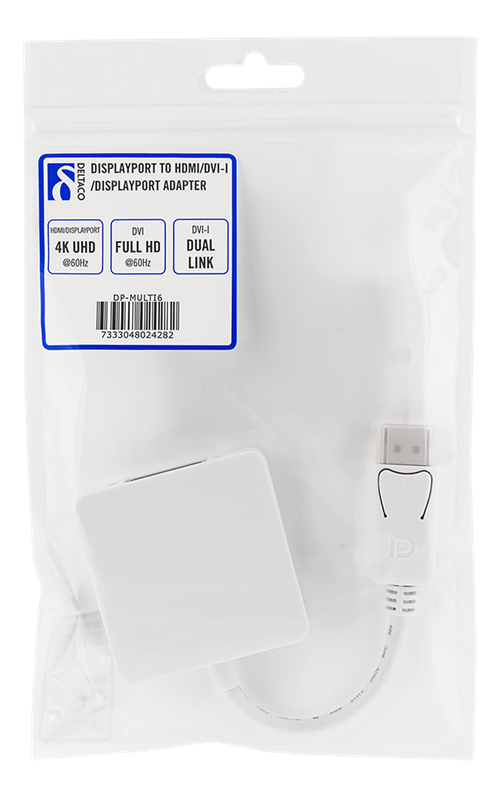 Deltaco, DisplayPort till DVI/HDMI/DisplayPort adapter, Ultra HD i 60Hz, 0,2m, vit - 3