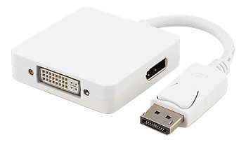Deltaco, DisplayPort till DVI/HDMI/DisplayPort adapter, Ultra HD i 60Hz, 0,2m, vit