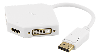 Deltaco, DisplayPort till DVI/HDMI/DisplayPort adapter, Ultra HD i 60Hz, 0,2m, vit