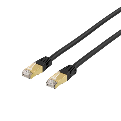 Deltaco S/FTP Cat7 patchkabel, 0,5m, svart