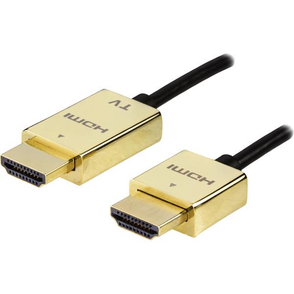 Deltaco Prime HDMI-kabel, 3m, 4K, 3D, ultratunn, svart/guld - 2
