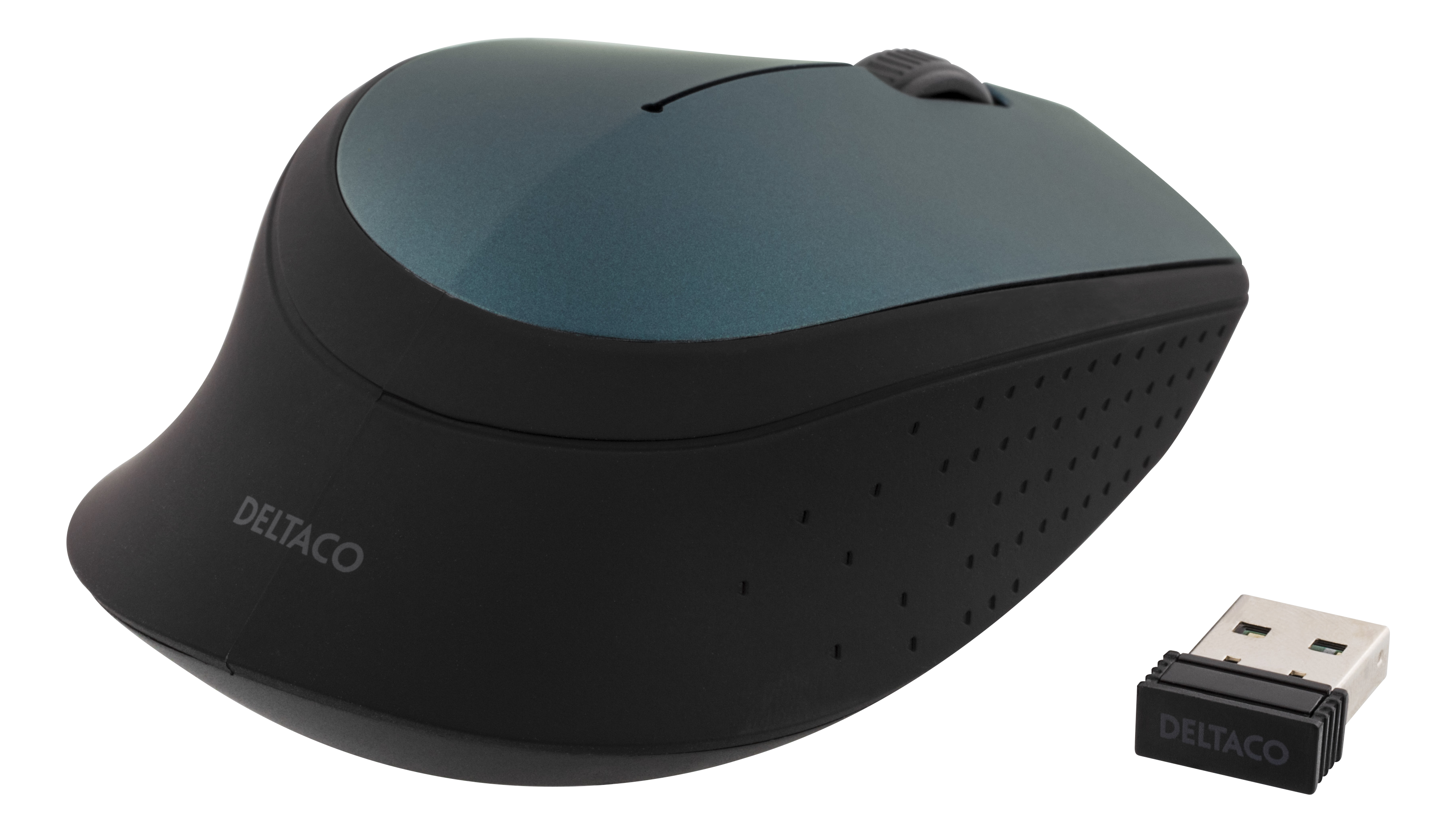 Deltaco trådlös optisk mus, 2,4GHz, 3 knappar med scroll, 1200 DPI, USB nano-mottagare, grön - 2