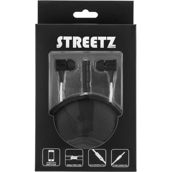 STREETZ in-ear med mikrofon, 3,5mm anslutning, svarsknapp, 1,2m, svart/vit - 4